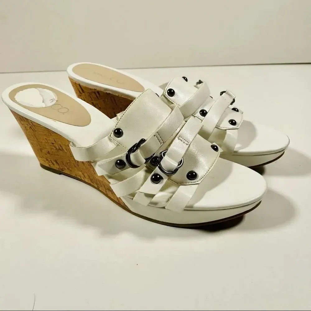 New Nine & co White / Silver Cork Wedge Sandals